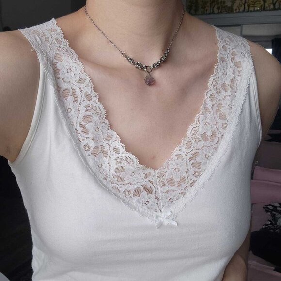 Whimsigoth fairy purple crystal and silver choker necklace ✦ medieval chain mail - Picture 4 of 8